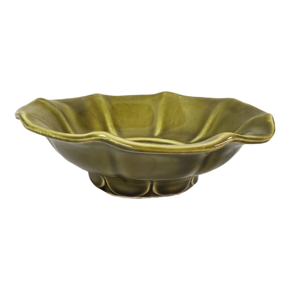 Vintage McCoy‎ Marked Green Glazed Scalloped Wash Basin Bowl